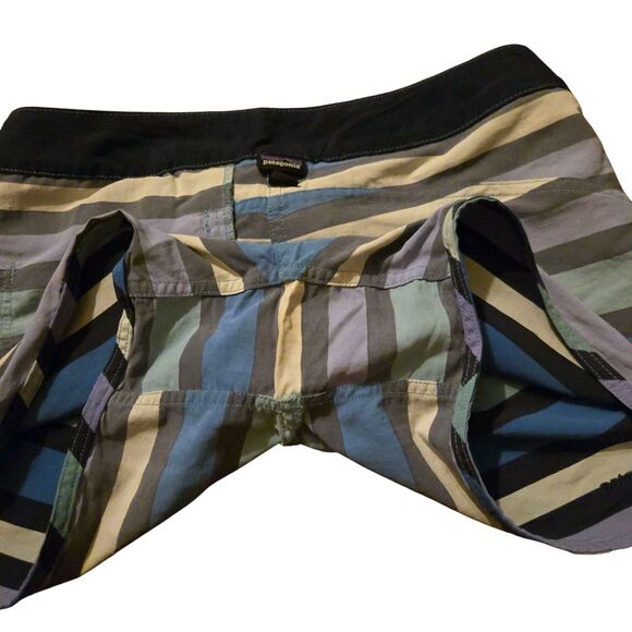Patagonia Wave Farer Size 2 Board Shorts Swim Nylon Striped Blue Activewear - Picture 10 of 10